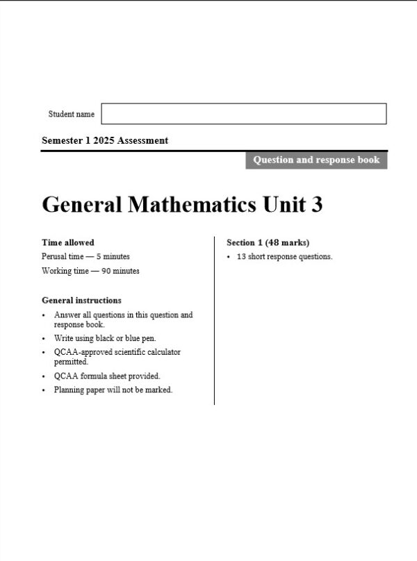 2025 General Maths Unit 3