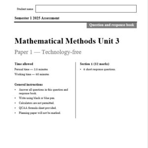 2025 Math Methods Unit 3 Exam front page
